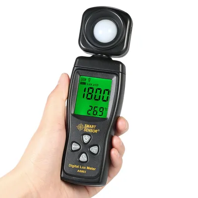 مقياس الإضاءة الرقمي المصغر الذكي AS803 بشاشة LCD، مقياس الإشعاع فوق البنفسجي، مقياس الضوء، مقياس الإضاءة، نطاق القياس من 0 إلى 200000 لوكس