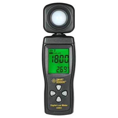 مقياس الإضاءة الرقمي المصغر الذكي AS803 بشاشة LCD، مقياس الإشعاع فوق البنفسجي، مقياس الضوء، مقياس الإضاءة، نطاق القياس من 0 إلى 200000 لوكس
