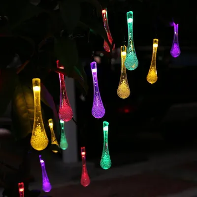 LED Outdoor Water Drops Solar Lamp String Lights LED Fairy Holiday Christmas Party Garland Garden Waterproof