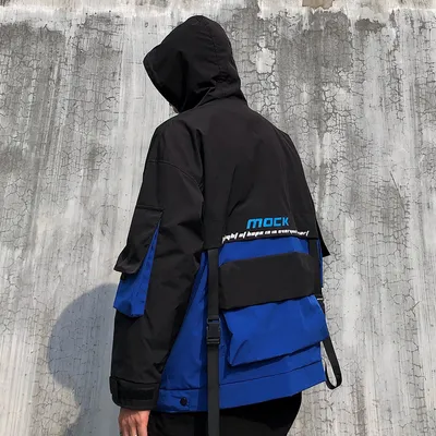 All-Match Multi-Pocket Tooling Tide Brand Color Matching Casual Hooded Jacket