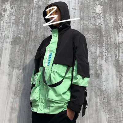All-Match Multi-Pocket Tooling Tide Brand Color Matching Casual Hooded Jacket