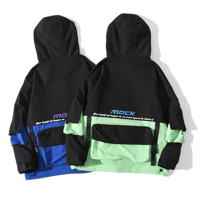 All-Match Multi-Pocket Tooling Tide Brand Color Matching Casual Hooded Jacket