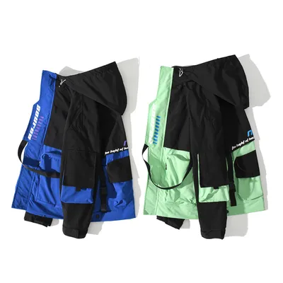 All-Match Multi-Pocket Tooling Tide Brand Color Matching Casual Hooded Jacket