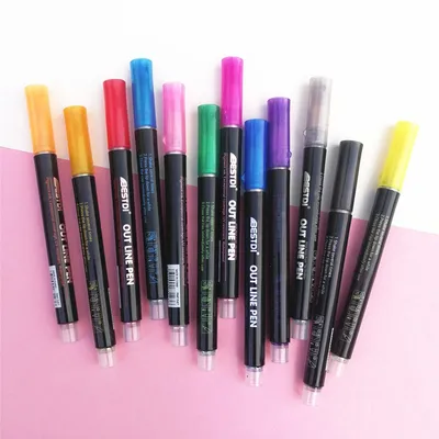 Contour Pen 12 Color Double Line Pen Flashing Highlighter Marker Pen