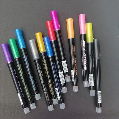 Contour Pen 12 Color Double Line Pen Flashing Highlighter Marker Pen