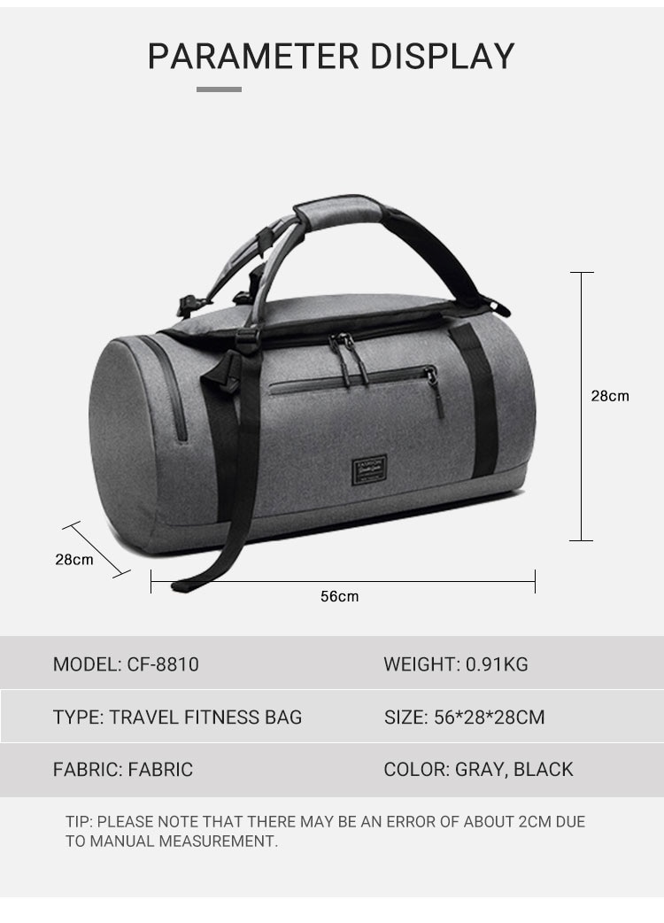 Travel handbag backpack fitness bag