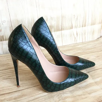 New dark green stone pattern high heels