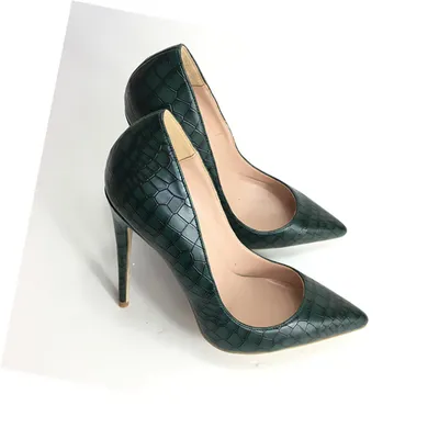 New dark green stone pattern high heels