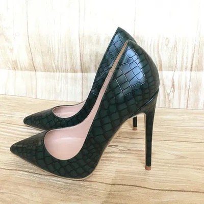 New dark green stone pattern high heels