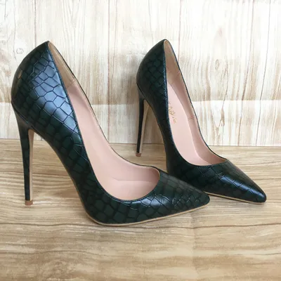 New dark green stone pattern high heels
