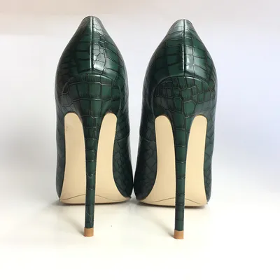 New dark green stone pattern high heels