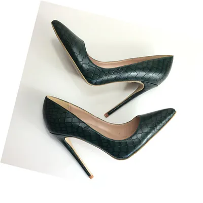 New dark green stone pattern high heels