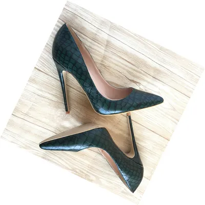 New dark green stone pattern high heels