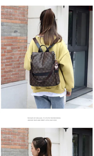 new Korean fashion ladies bags soft leather backpack