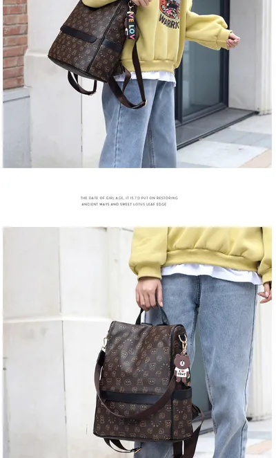 new Korean fashion ladies bags soft leather backpack