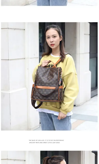 new Korean fashion ladies bags soft leather backpack