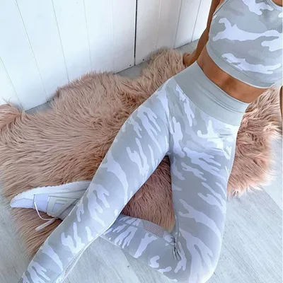 Mesh panel camouflage Yoga suit