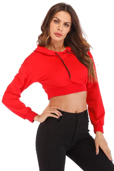 Long sleeve hooded casual loose exposed navel jacket