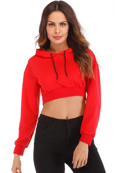 Long sleeve hooded casual loose exposed navel jacket