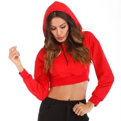 Long sleeve hooded casual loose exposed navel jacket