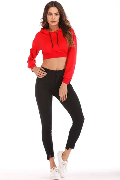 Long sleeve hooded casual loose exposed navel jacket