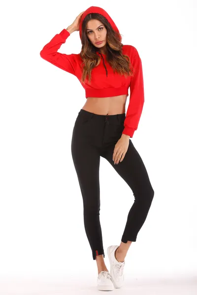 Long sleeve hooded casual loose exposed navel jacket
