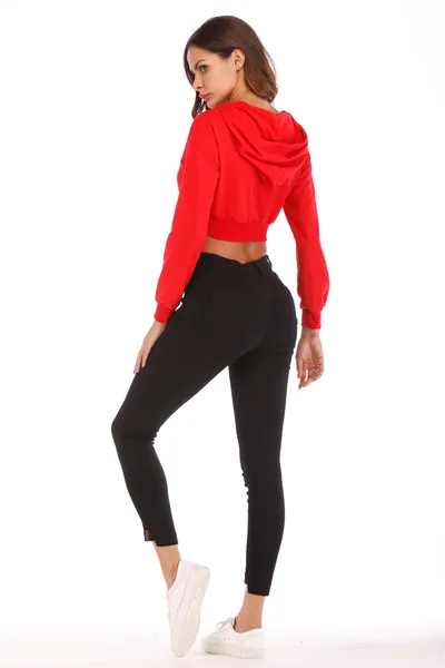 Long sleeve hooded casual loose exposed navel jacket