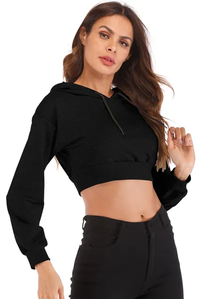 Long sleeve hooded casual loose exposed navel jacket