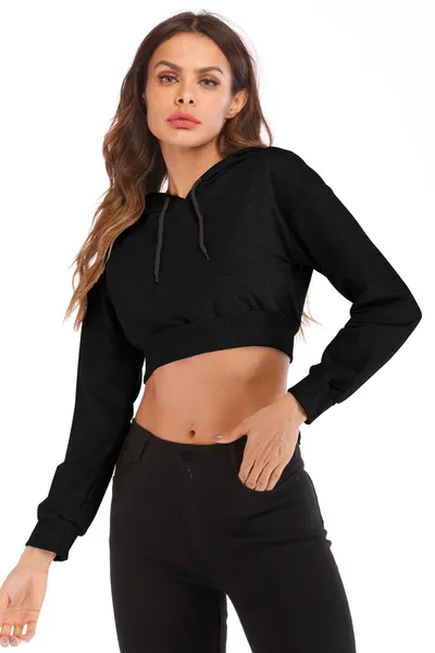 Long sleeve hooded casual loose exposed navel jacket