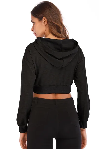 Long sleeve hooded casual loose exposed navel jacket