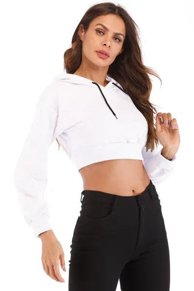 Long sleeve hooded casual loose exposed navel jacket