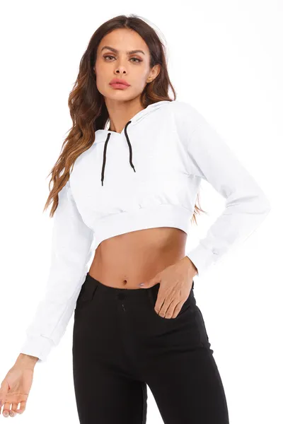Long sleeve hooded casual loose exposed navel jacket