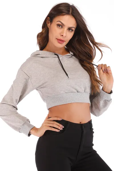 Long sleeve hooded casual loose exposed navel jacket