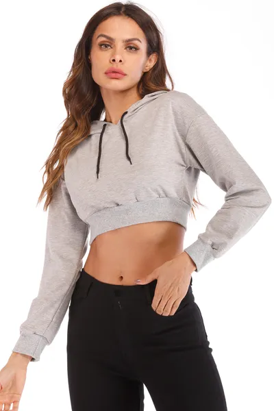 Long sleeve hooded casual loose exposed navel jacket
