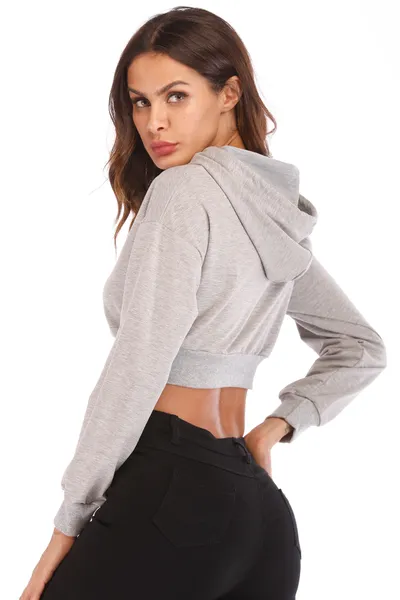 Long sleeve hooded casual loose exposed navel jacket