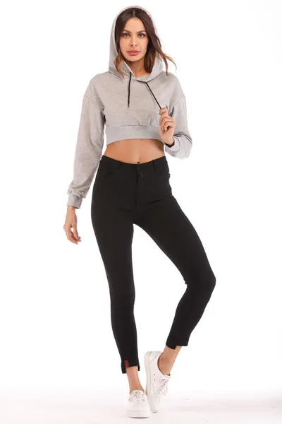 Long sleeve hooded casual loose exposed navel jacket