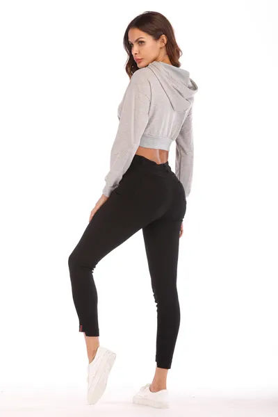Long sleeve hooded casual loose exposed navel jacket