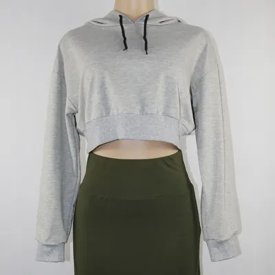 Long sleeve hooded casual loose exposed navel jacket