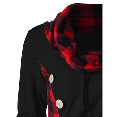 Checked panel turtleneck button dress