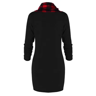 Checked panel turtleneck button dress