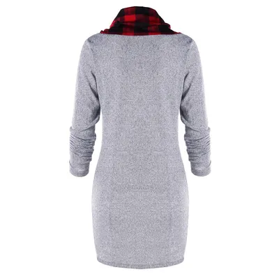Checked panel turtleneck button dress