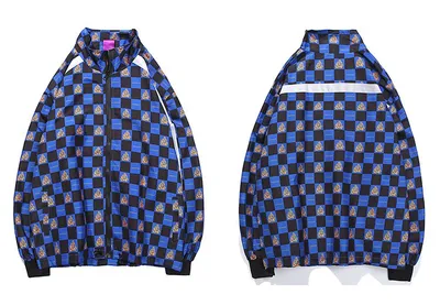 Contrast plaid patchwork jacket lapel loose