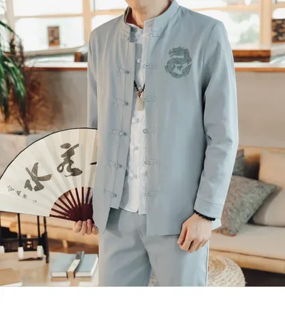 Spring Chinese Style Retro Ethnic Style Suits Men's Suits Spring Stand-up Collar Chinese Tunic