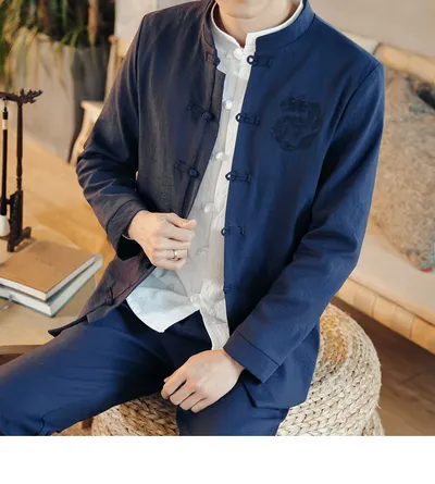 Spring Chinese Style Retro Ethnic Style Suits Men's Suits Spring Stand-up Collar Chinese Tunic