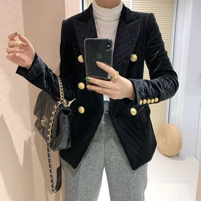 Velvet diamond retro small suit women
