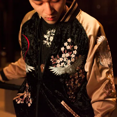 Sakura crane embroidery couple models velvet jacket