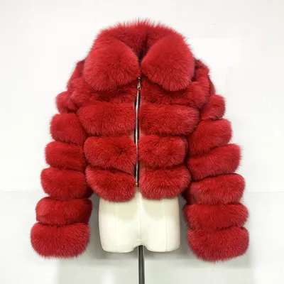 Women's Fur Coat Fox Fur Stitching Short Lapel Long Sleeve Coat