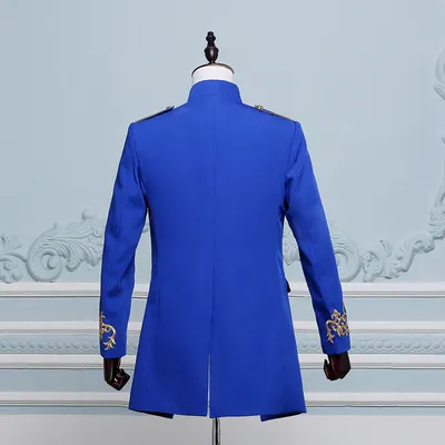 PYJTRL Men Double-breasted England Style Long Slim Fit