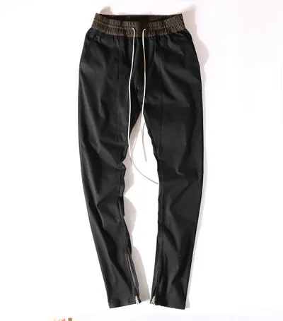 Slim drawstring zipper casual pants men