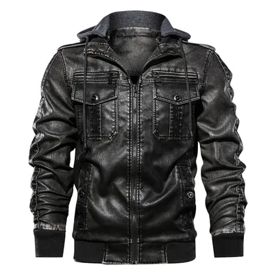 Men's hoodie PU jacket men's fashion motorcycle jacket
